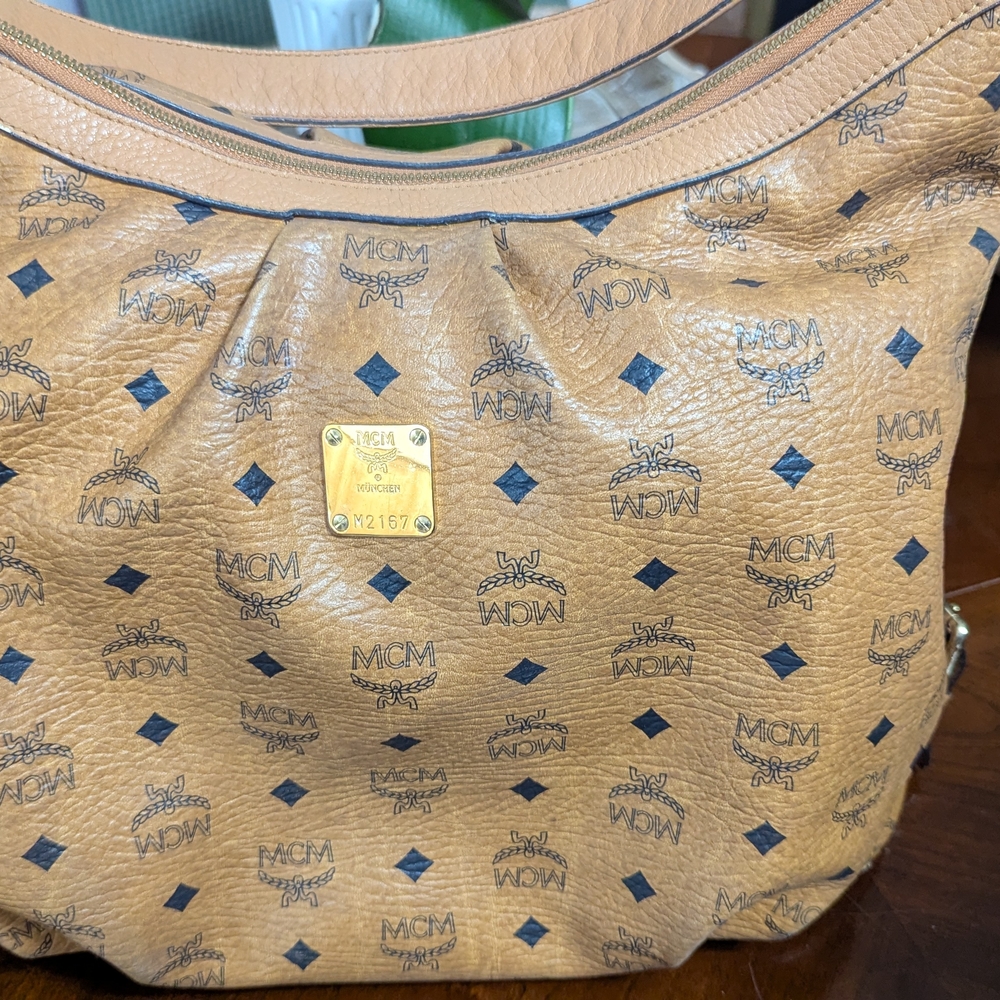 MCM Tan and Black Satchel with Signature Visetos Print